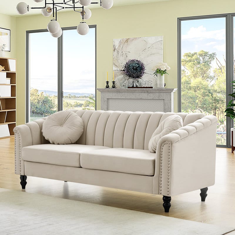 Beige Velvet Sofa - photo 3