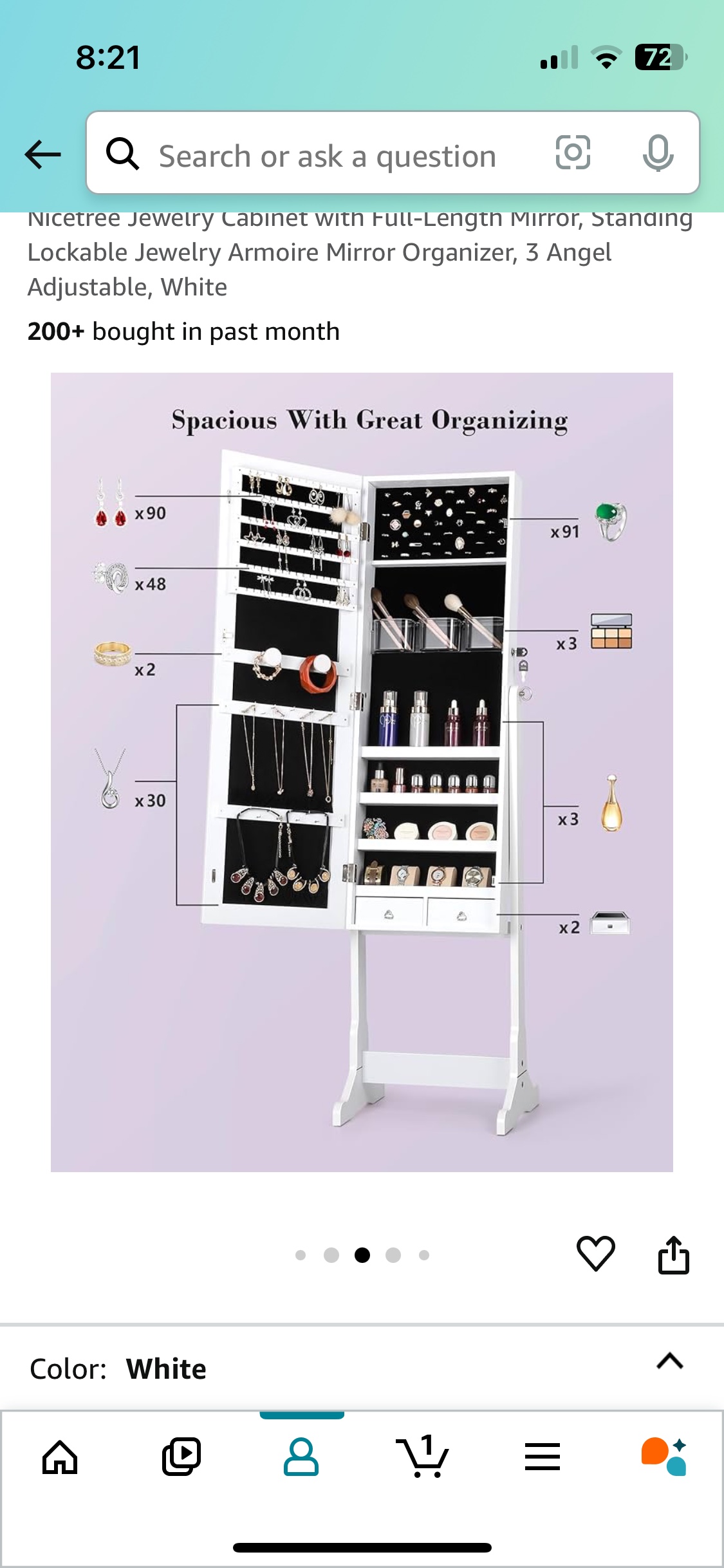 Nicetree Jewelry Cabinet with Full Length Mirror