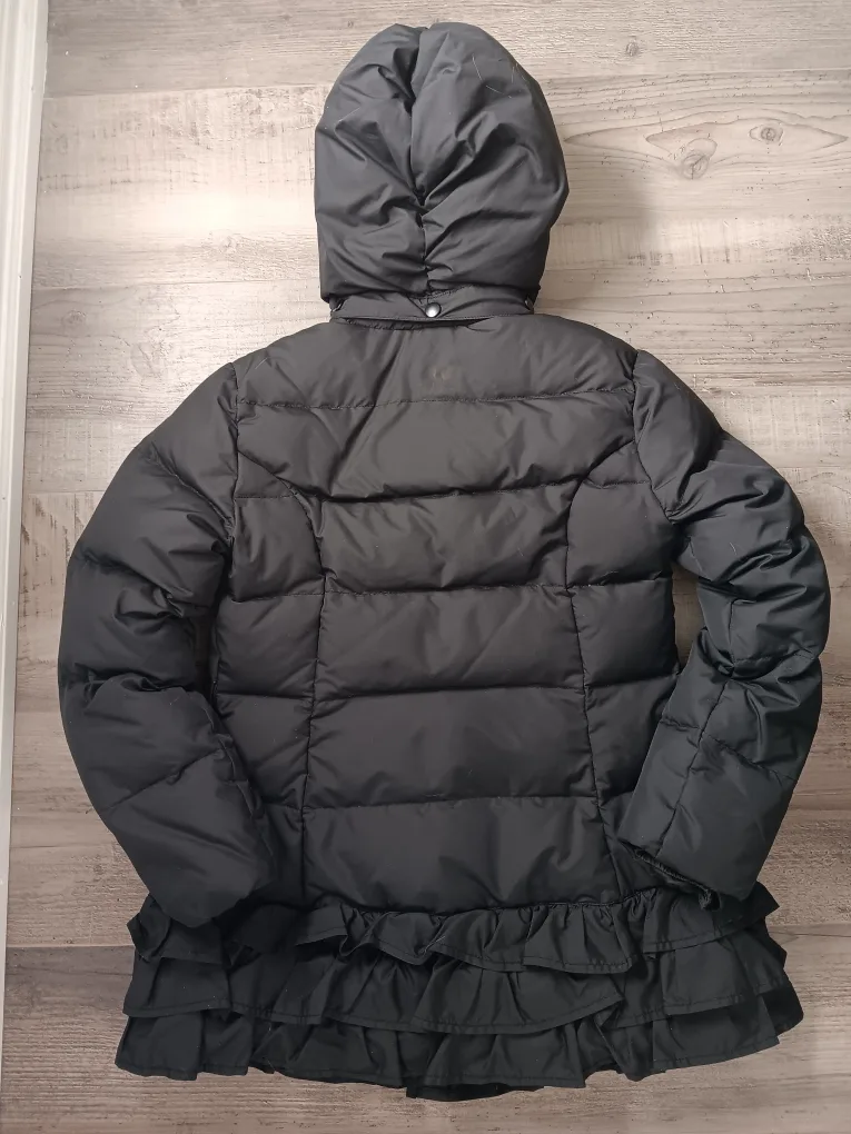 Gymboree Girls' Black Down Puffer Jacket with Ruffle Hem image indicator(2)