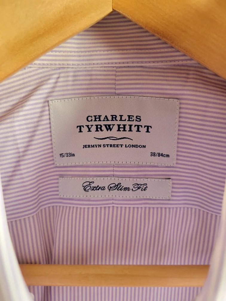 Charles Tyrwhitt Men's Lilac Striped Oxford Shirt Slim Fit 15/34 image indicator(2)