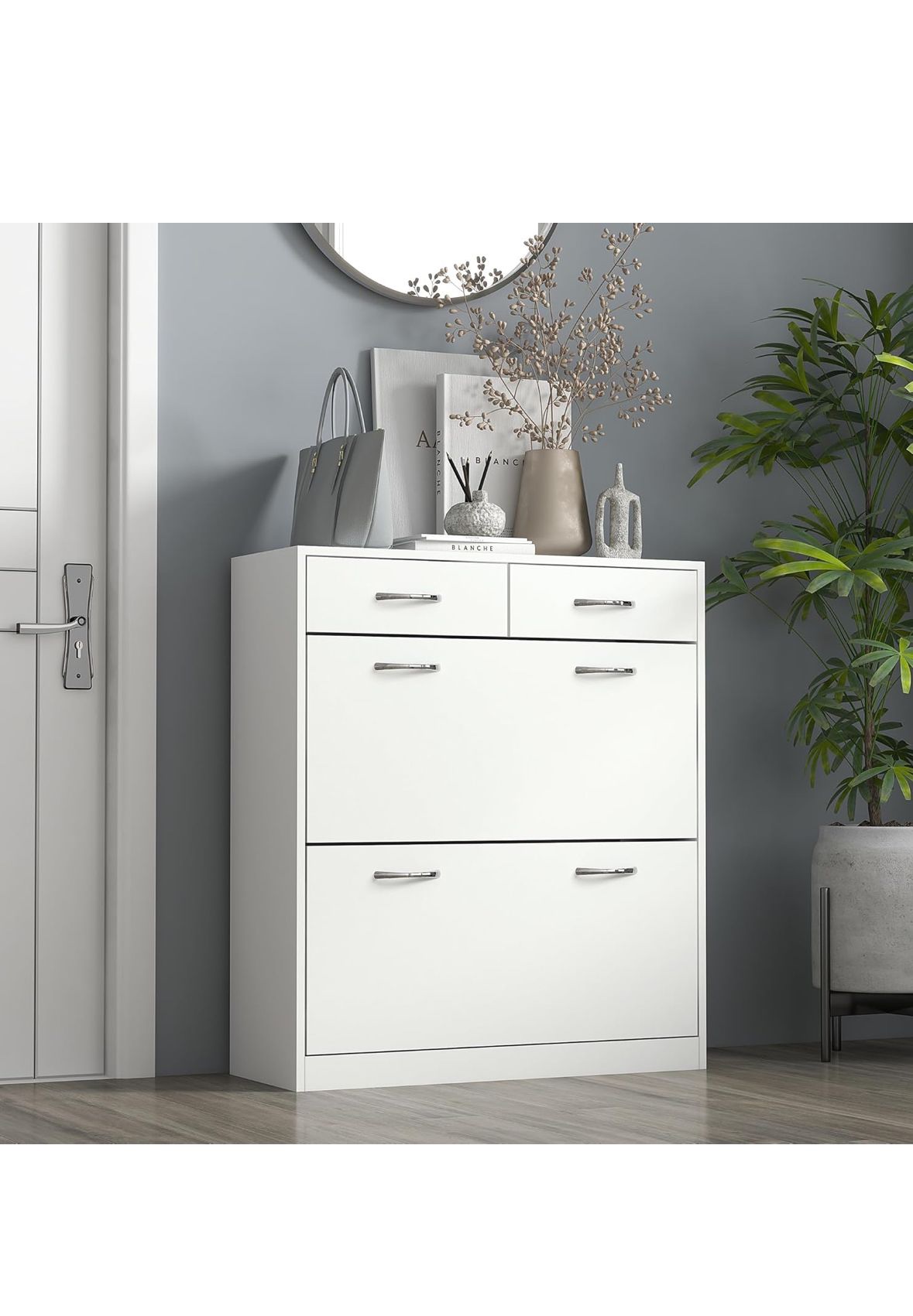 White Shoe Cabinet with 2 Sliding and 2 Flip Drawers - photo 3