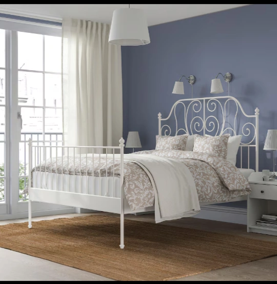 Queen size metal bed frame Ikea Leirvik white