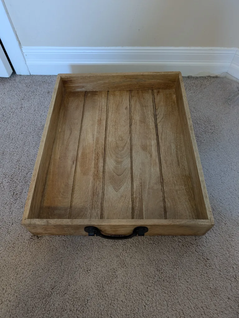 Rectangular Wooden Serving Tray with Black Metal Handles image indicator(2)