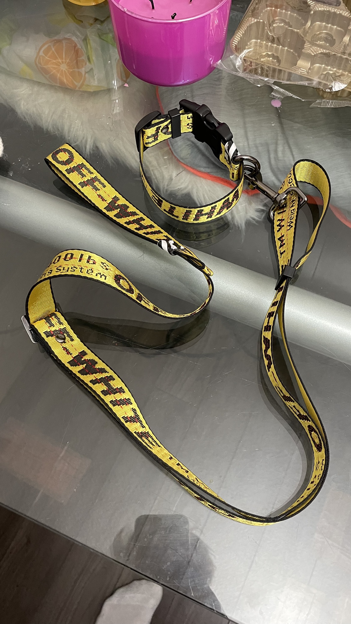 Off-White Dog Collar and Leash Set