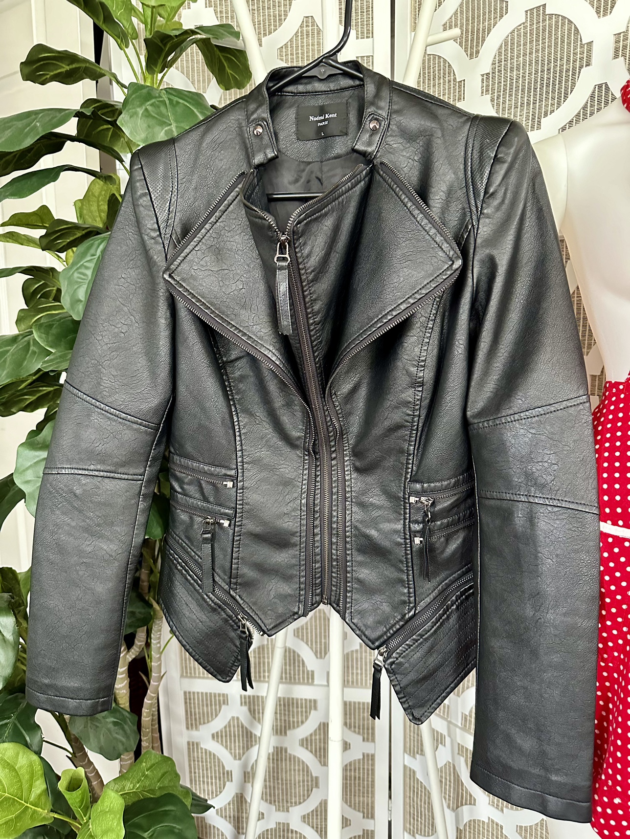 Noemi Kent Paris Gothic Black Assymetric Faux Leather Jacket