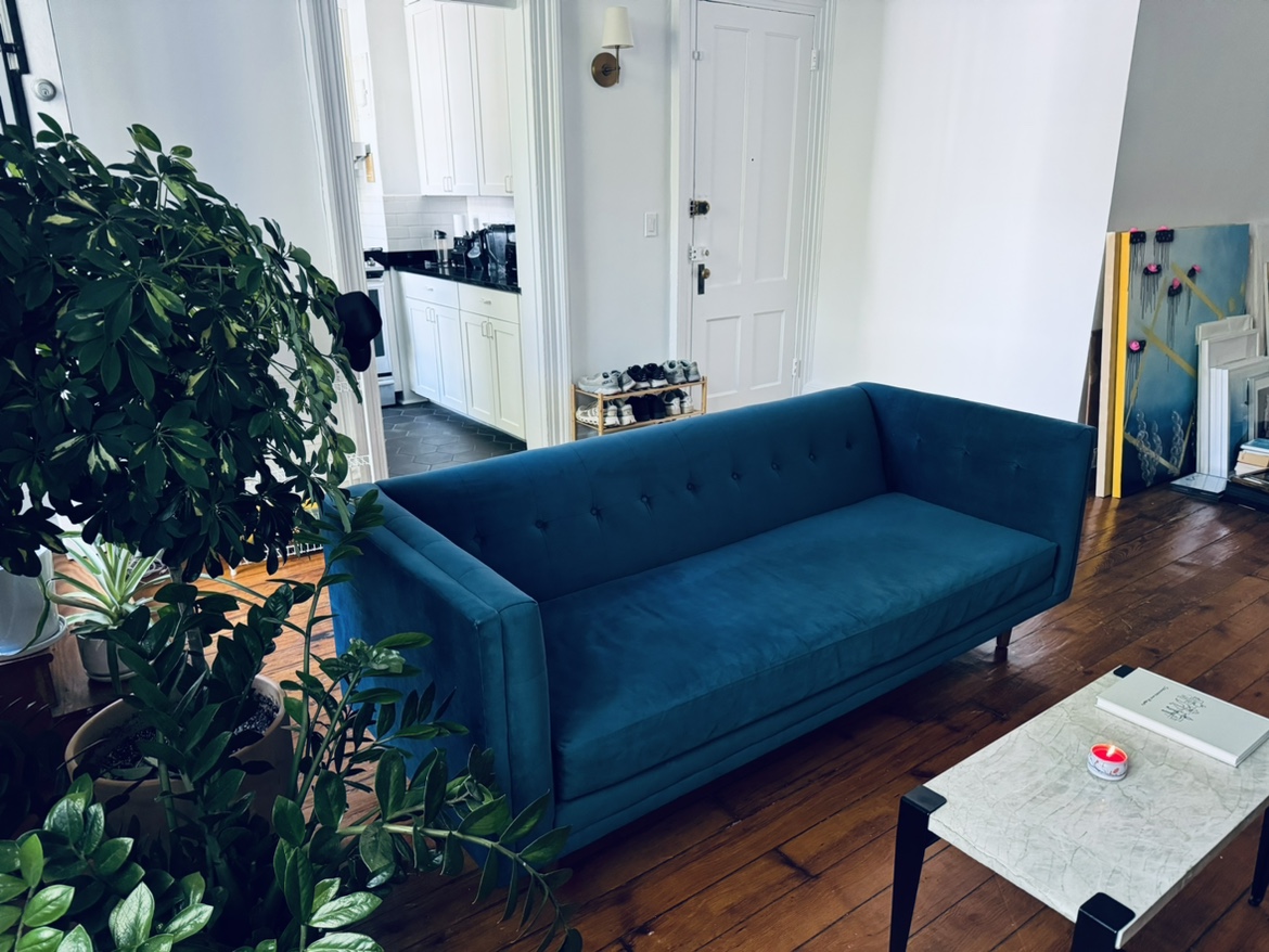 West Elm Blue Velvet Bradford Sofa - photo 2