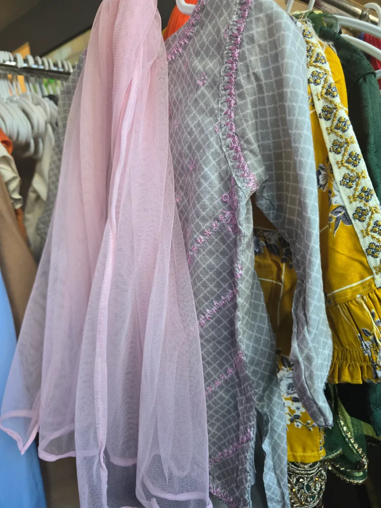 Girls' Grey and Pink Salwar Kameez Suit with Dupatta image indicator(4)