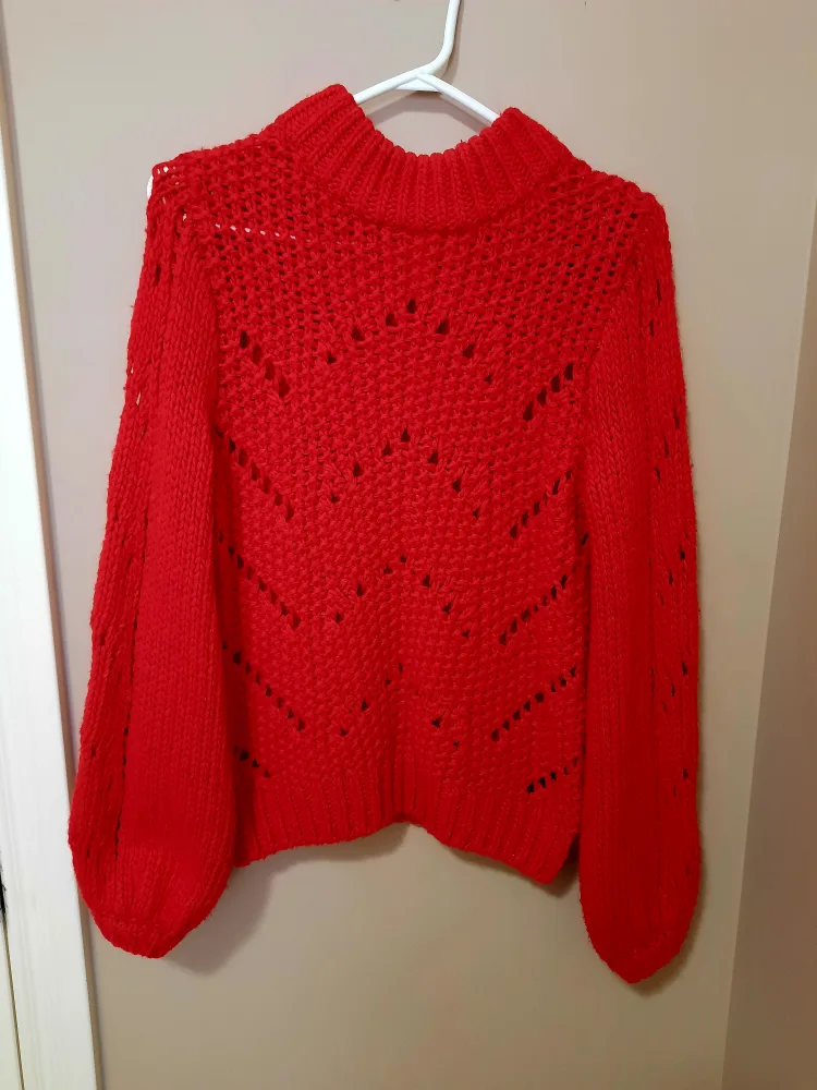 Women's knitted red sweater thumbnail