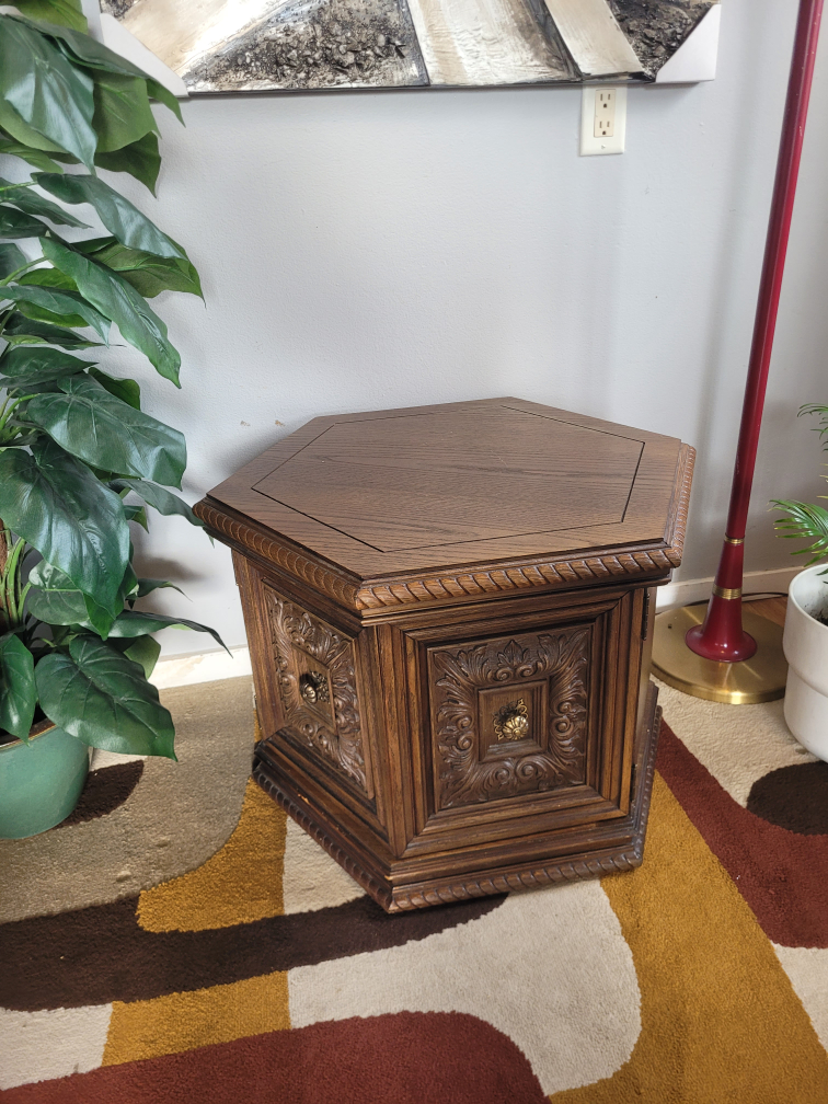 Retro Brutalist Octagon Coffee Table With Cupboard Storage