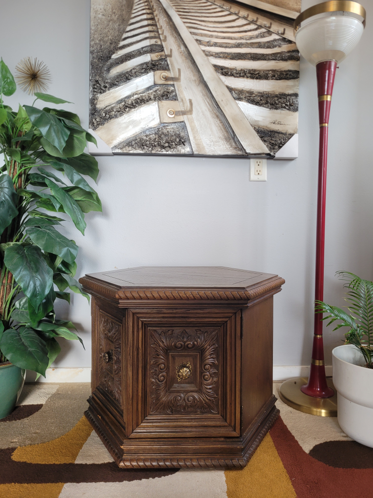Retro Brutalist Octagon Coffee Table With Cupboard Storage - photo 2