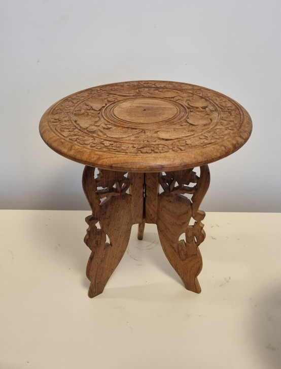 Set of 3 Antique Vintage Carved Wooden Folding Stools - photo 2