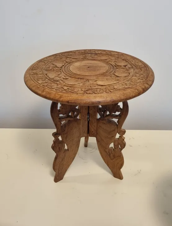 Set of 3 Antique Vintage Carved Wooden Folding Stools image indicator(2)