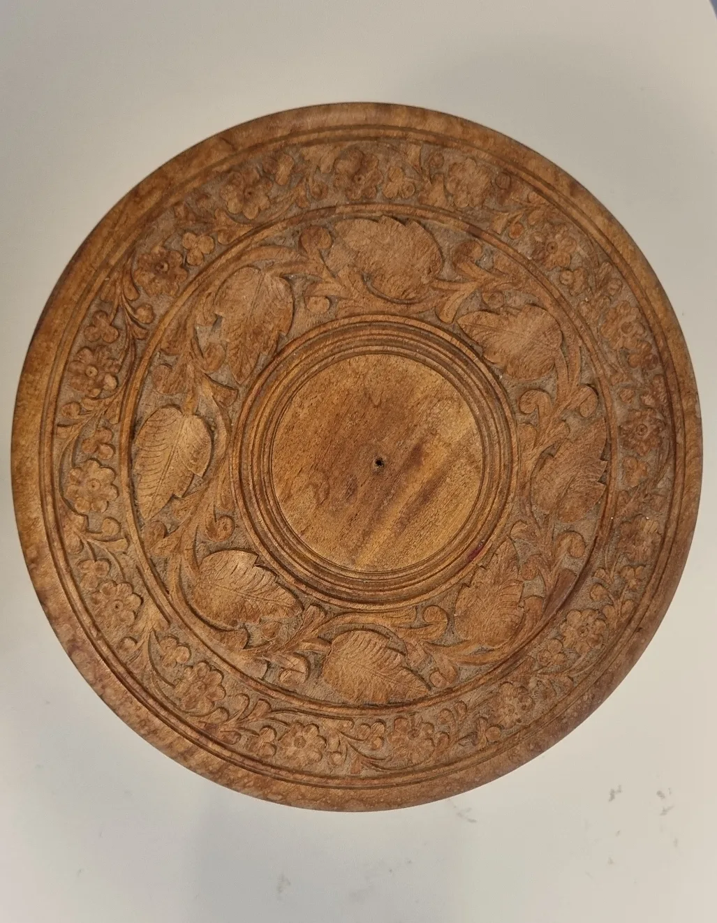 Set of 3 Antique Vintage Carved Wooden Folding Stools image indicator(4)