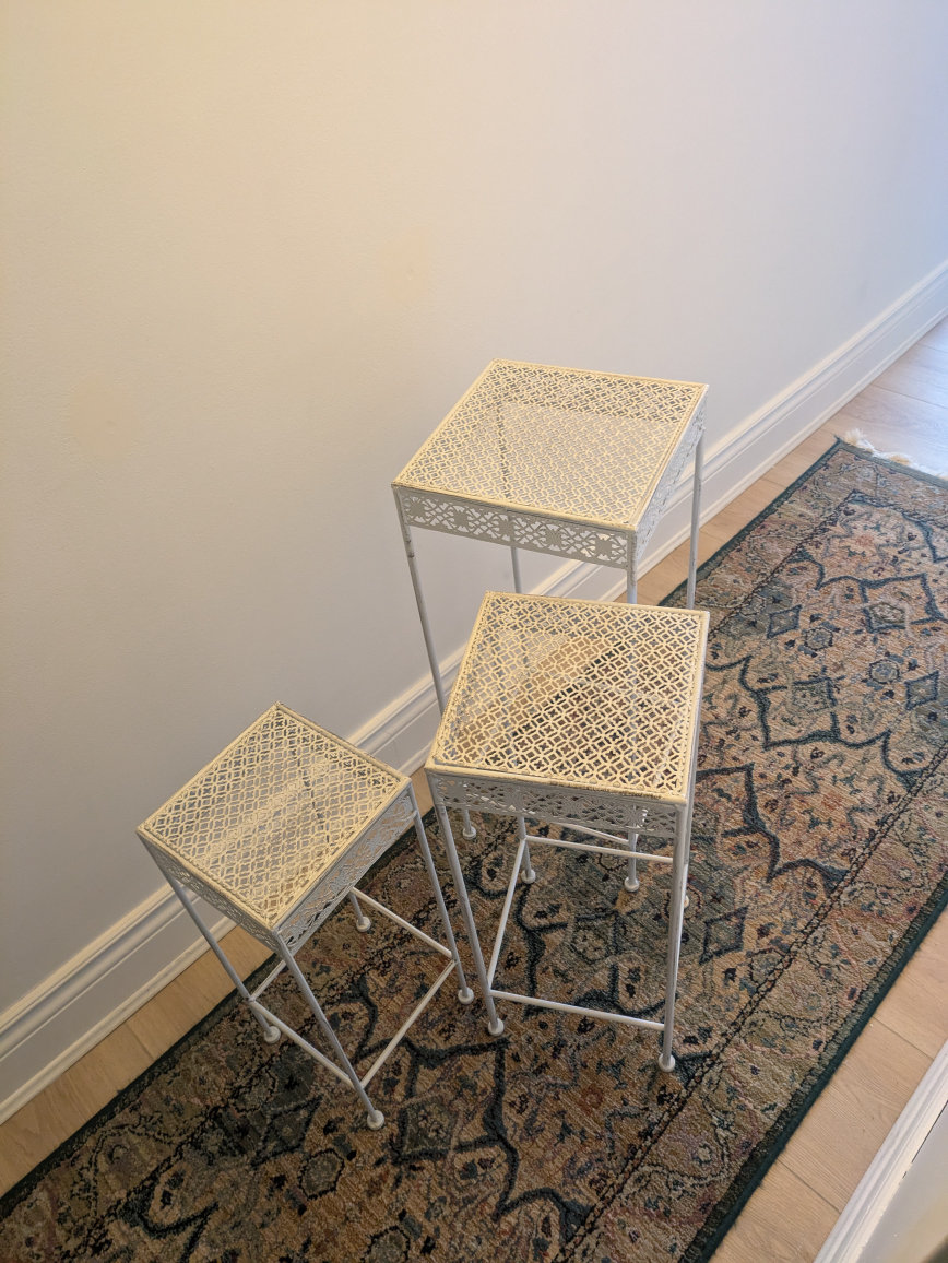Set of 3 White Metal Plant Stands