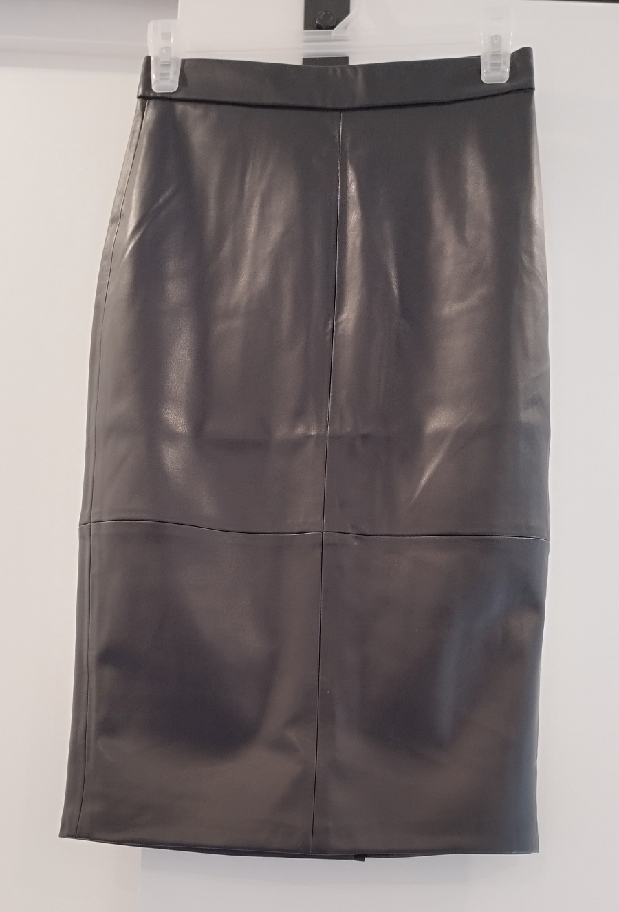 Black Faux Leather Pensil Skirt, XS