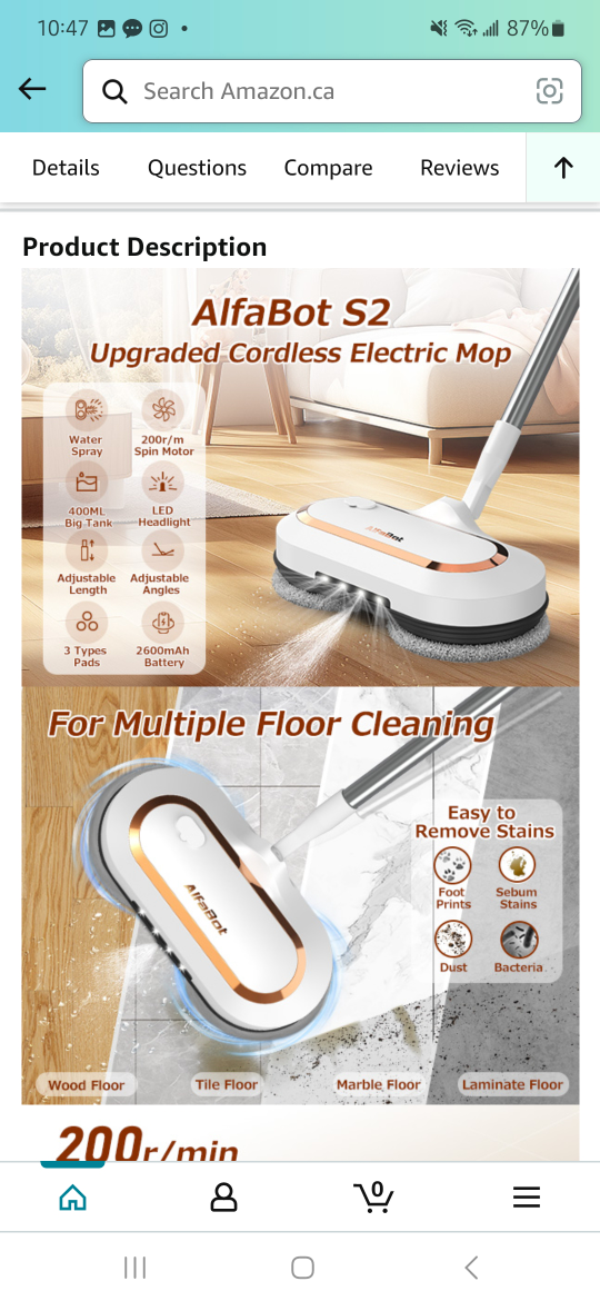 AlfaBot S2 Cordless Electric Mop