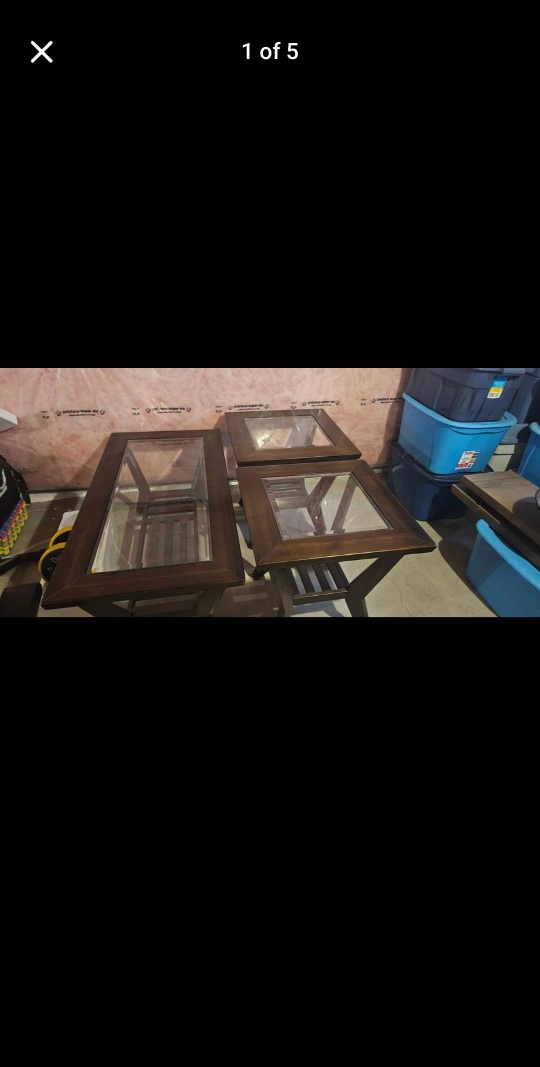 Set of 3 Glass coffee table with e d tables
