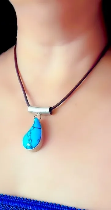 XL Silver Teardrop Turquoise Pendant Necklace image indicator(2)