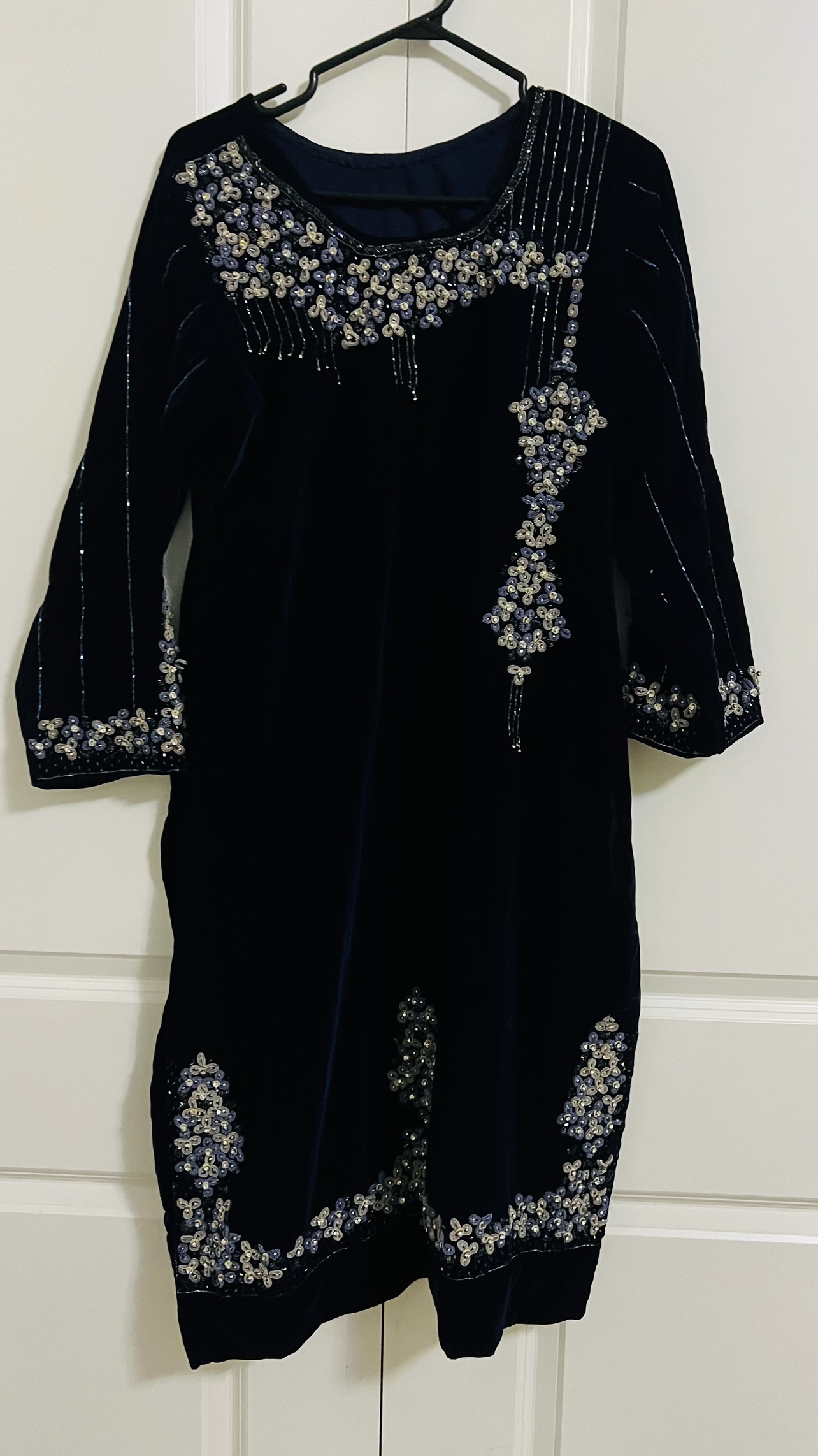 Navy Blue Embellished Velvet 3 pc Suit