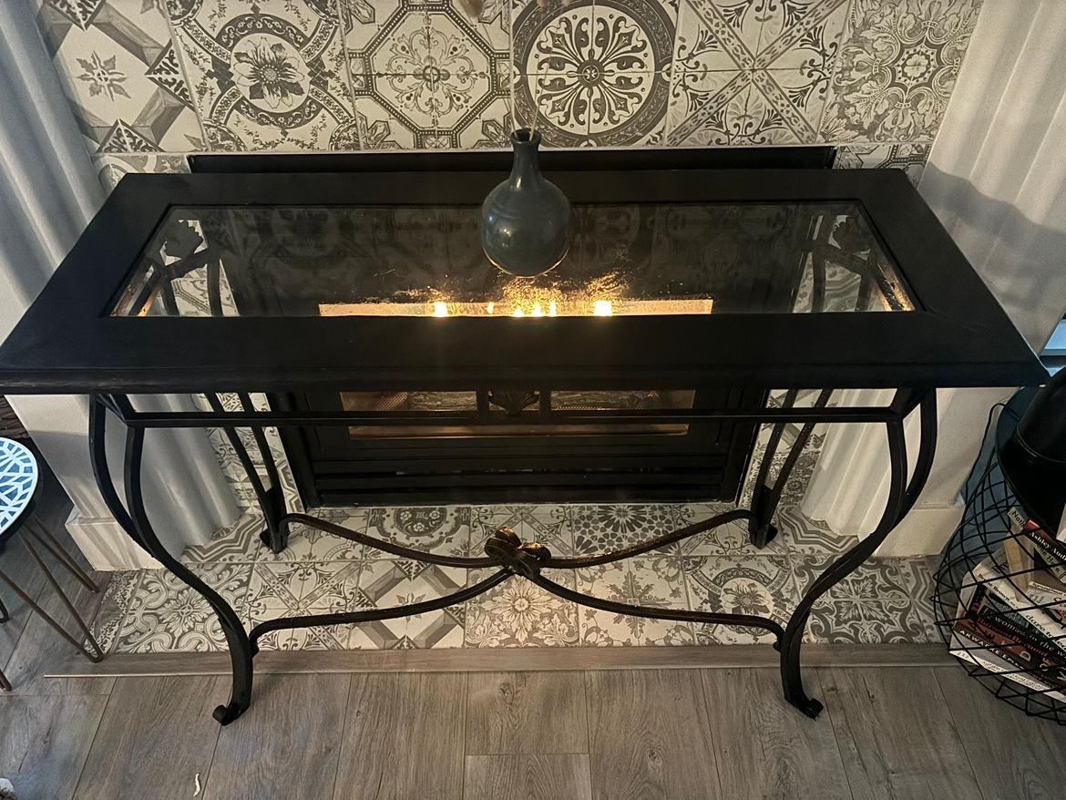 Wrought Iron&Wood Console Table with Glass Top - indoor/outdoor - photo 2