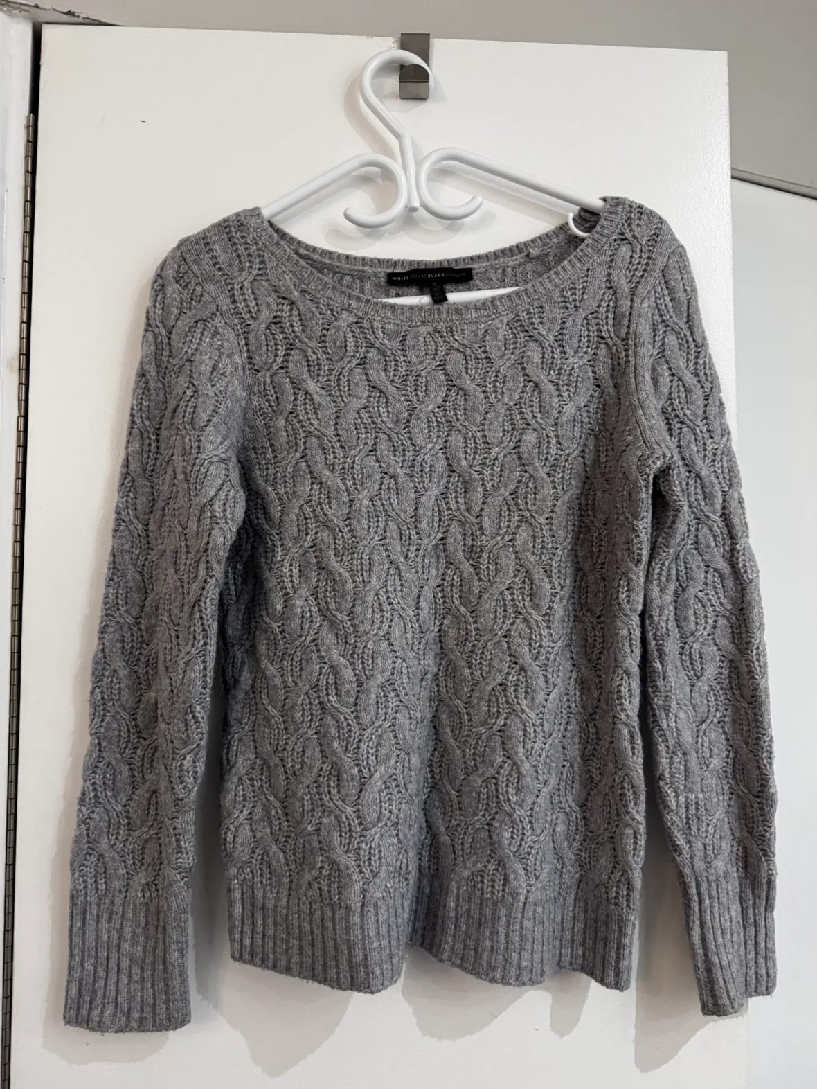 White House Black Market Grey Cable Knit Sweater thumbnail