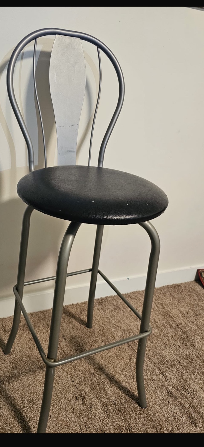 1 Silver Bar Stool with Black Seat