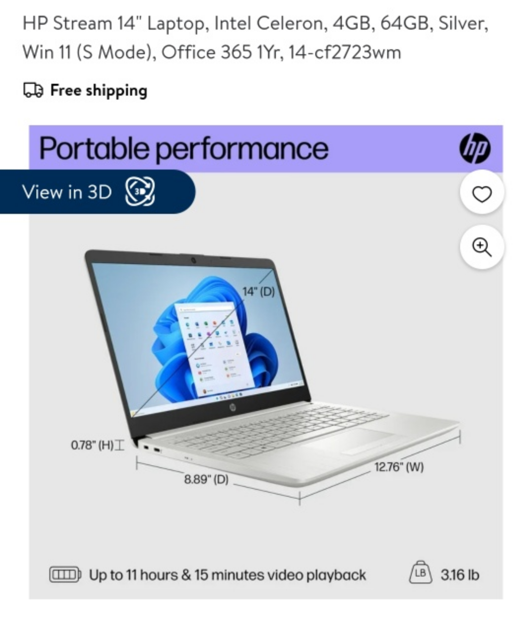 HP Stream 14 Laptop Intel Celeron 4GB 64GB Silver - photo 5