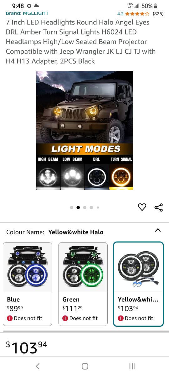 7 Inch LED Headlights Halo Angel Eyes DRL Amber  LED - photo 3
