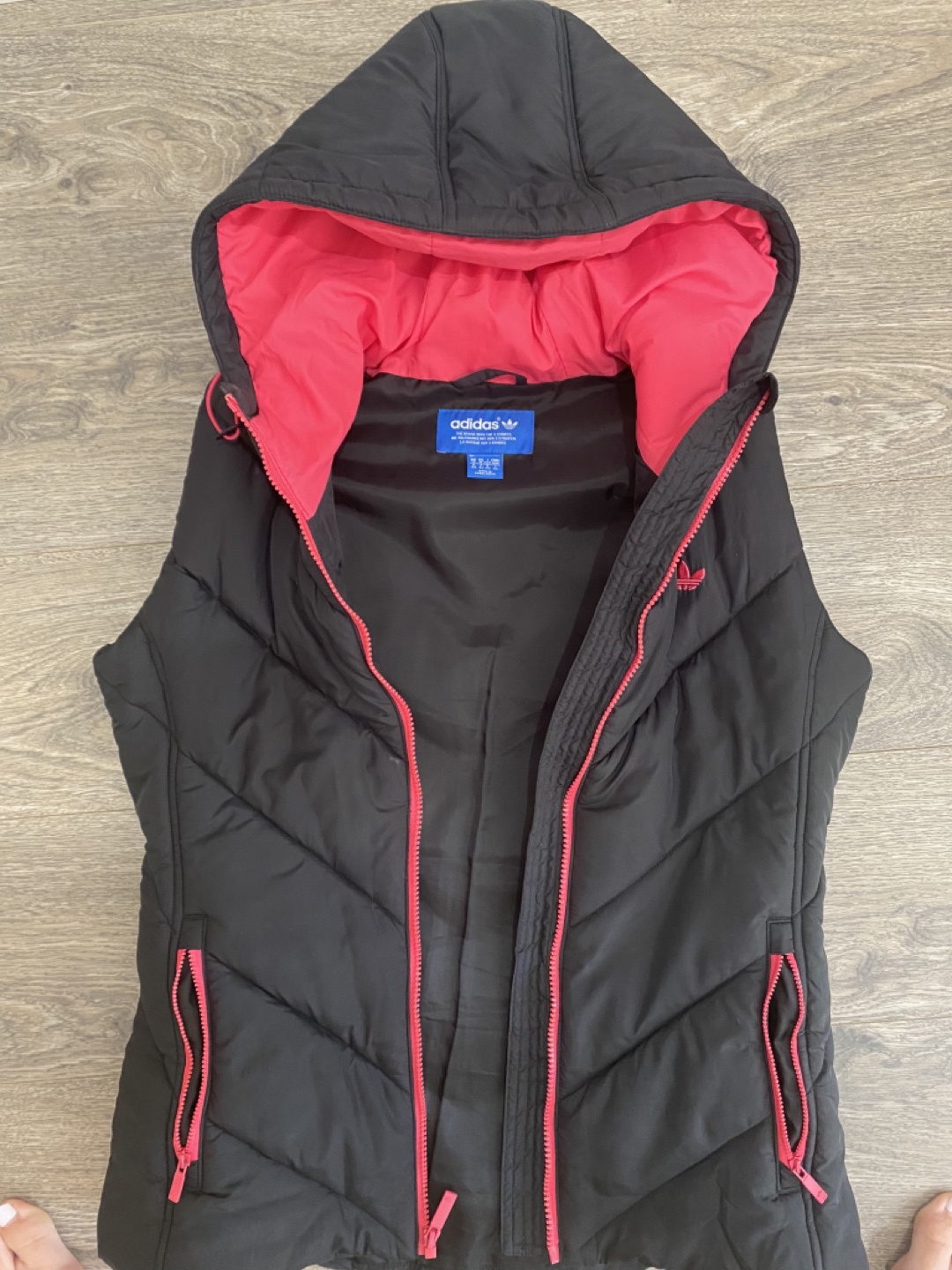 Adidas Black and Pink Hooded Vest