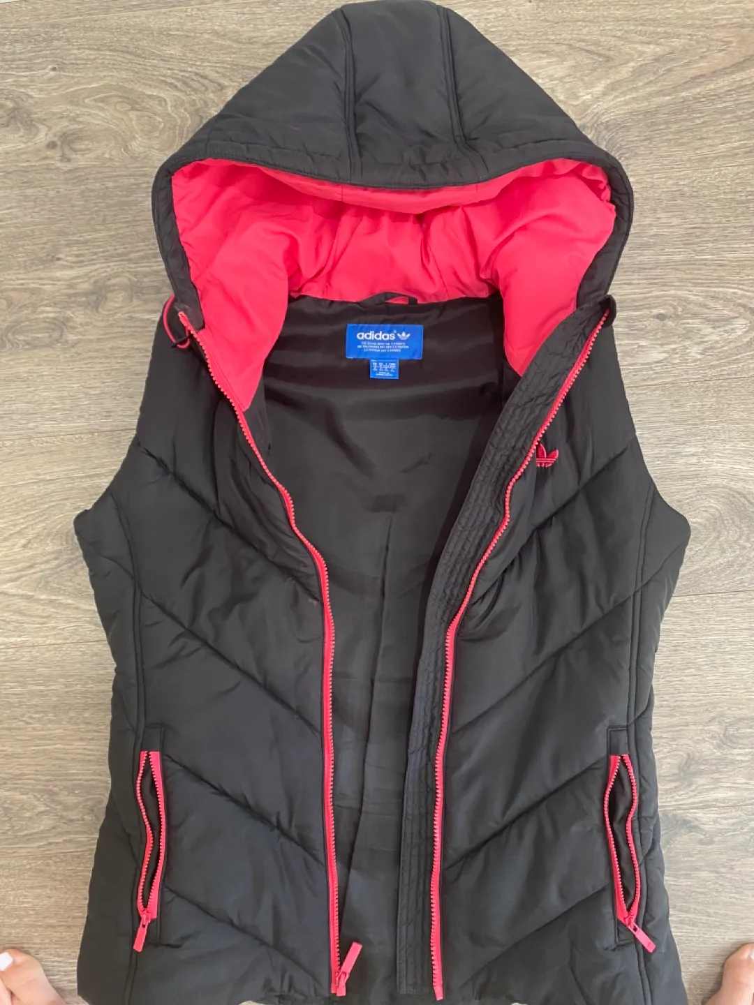 Adidas Black and Pink Hooded Vest