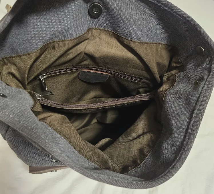 Grey Canvas Backpack with Leather Detail image indicator(3)
