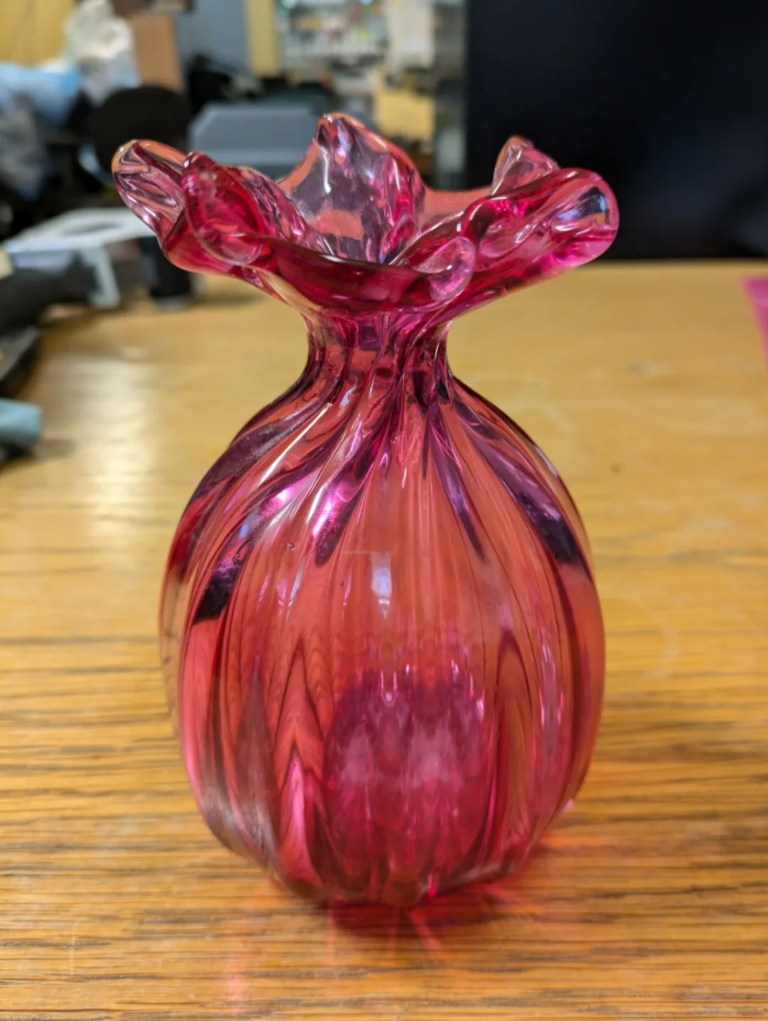 vintage cranberry glass sack vase