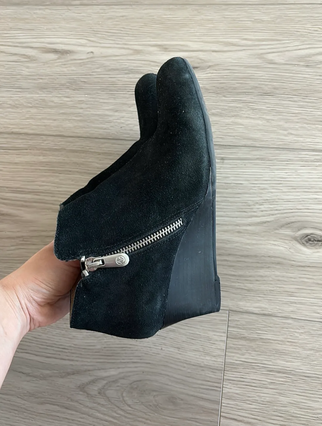 Adrienne Vittadini Black Suede Wedge Booties image indicator(3)