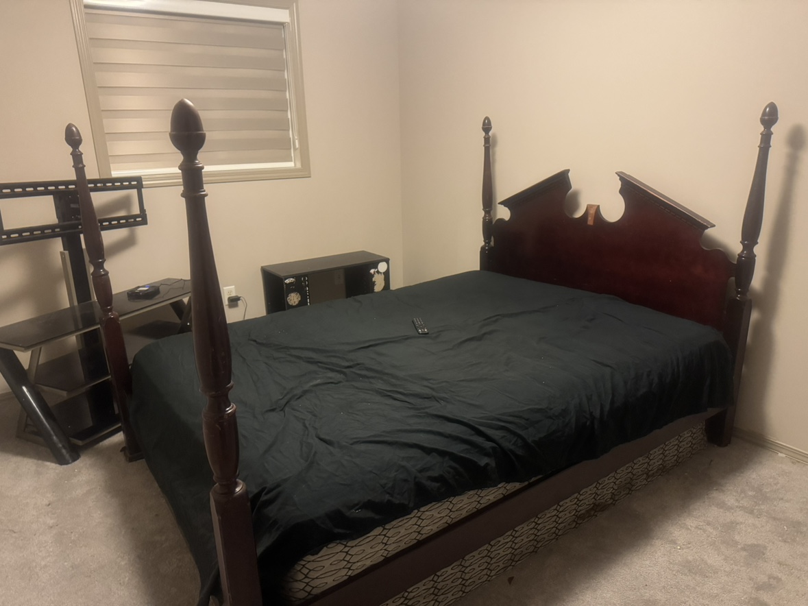 Queen bed and tv stand