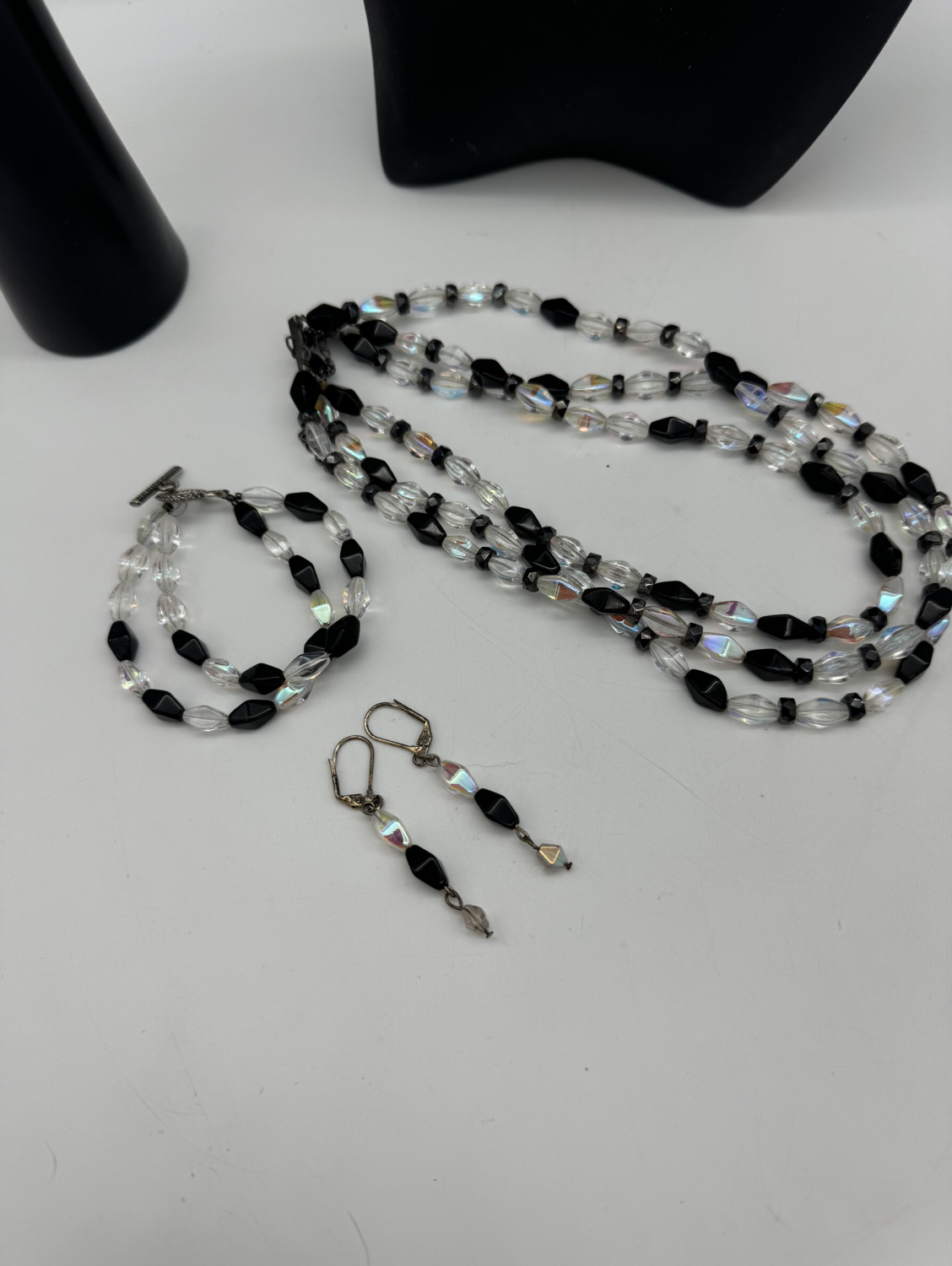 Black and Crystal Beaded Necklace, Bracelet, and Earrings Set - photo 5