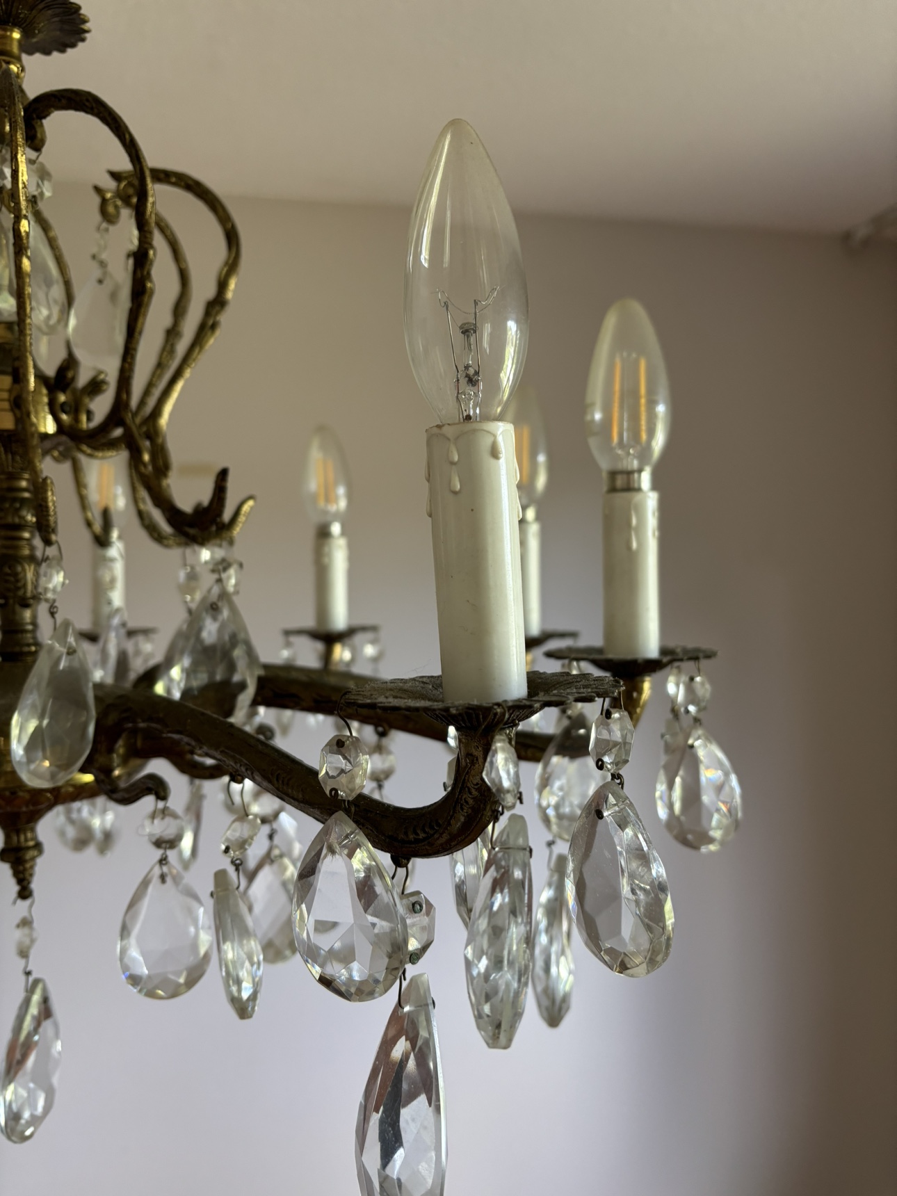 Vintage Brass Chandelier with Crystal Drops - photo 3