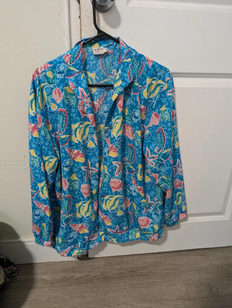 Vintage Seashell Button-Up Shirt