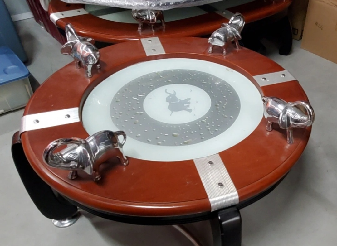 Round Glass Top Side Table with Elephant Accents