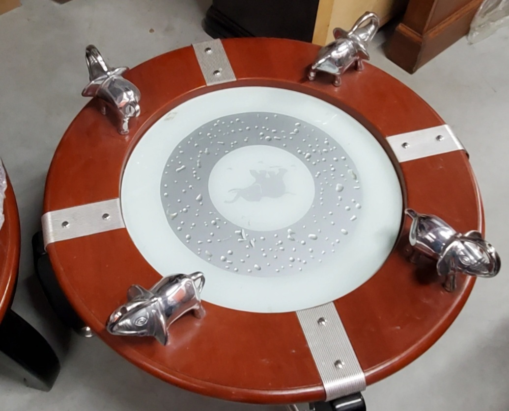 Round Glass Top Side Table with Elephant Accents - photo 2