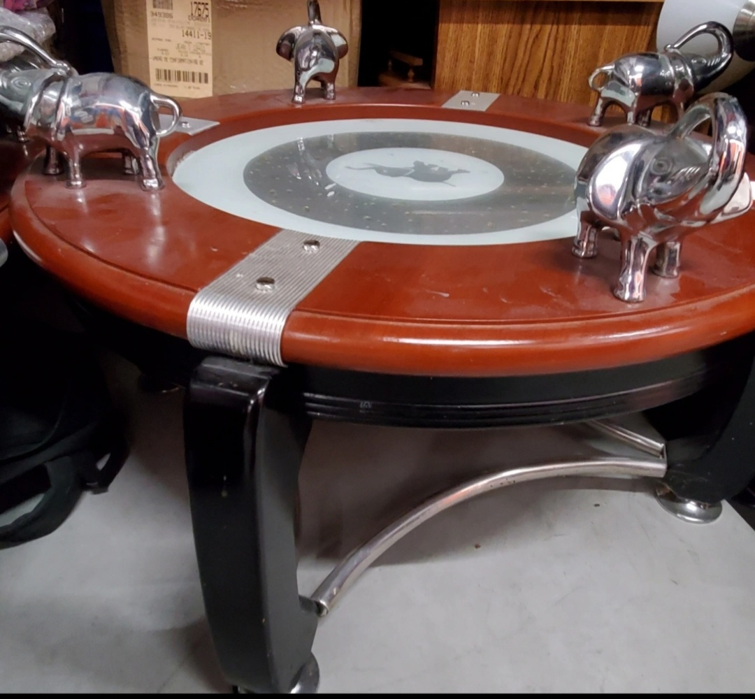 Round Glass Top Side Table with Elephant Accents - photo 3