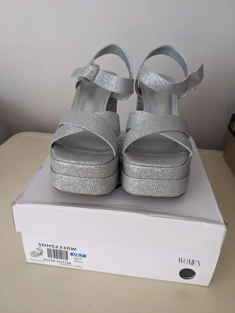Silver Platform Sandals Size 7 image indicator(2)