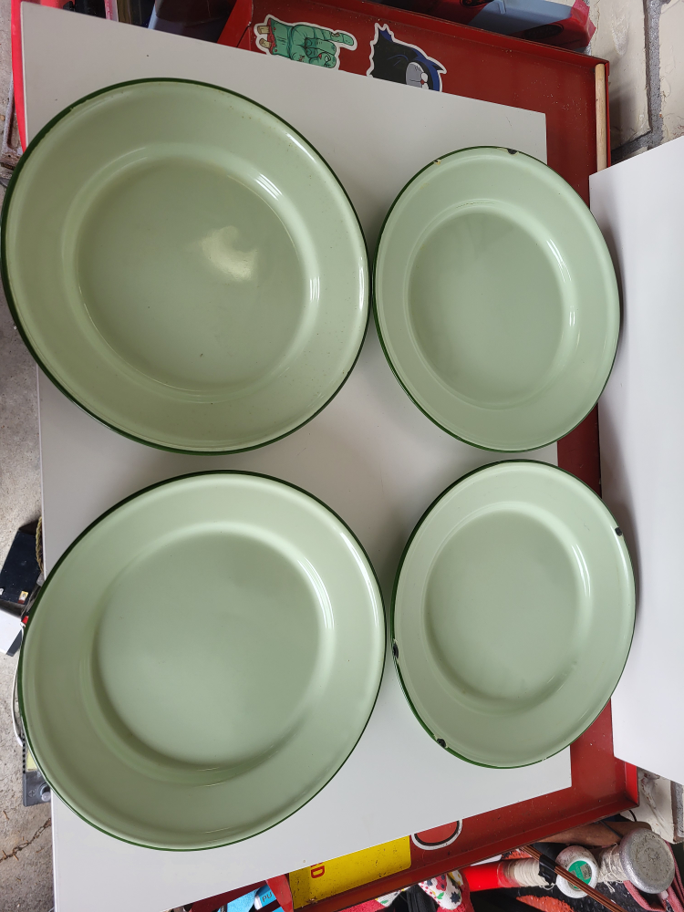 Set of 4 Green Enamelware Plates