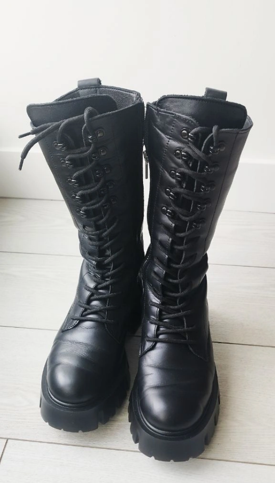 Lace Up Leather Boots, Military Style, Calf Length