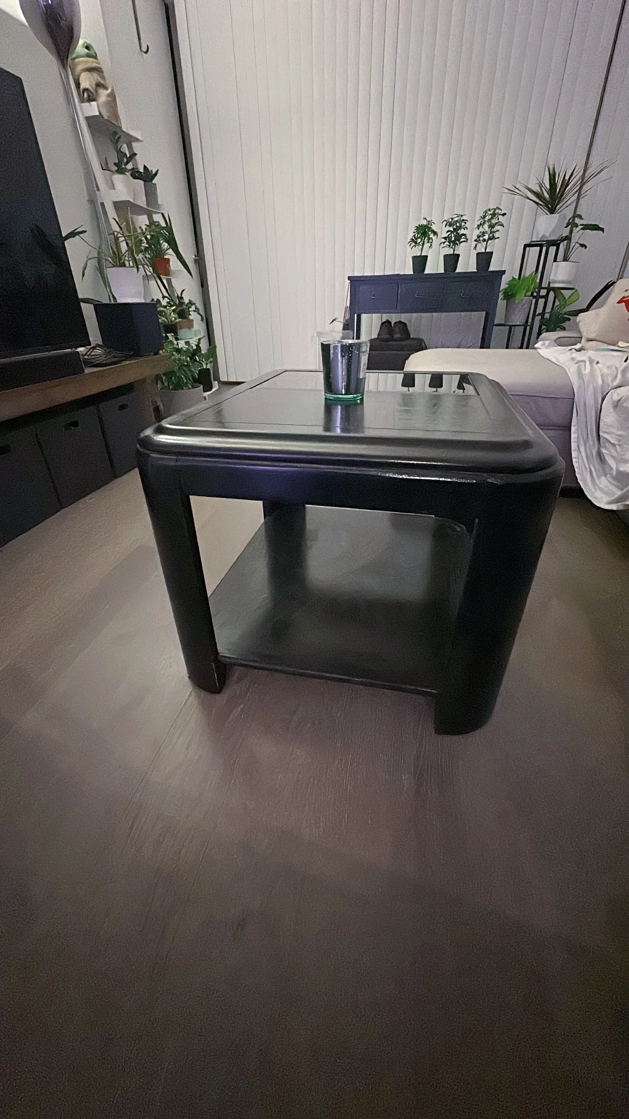 Solid Wood Black Coffee table with half glass on top image indicator(7)