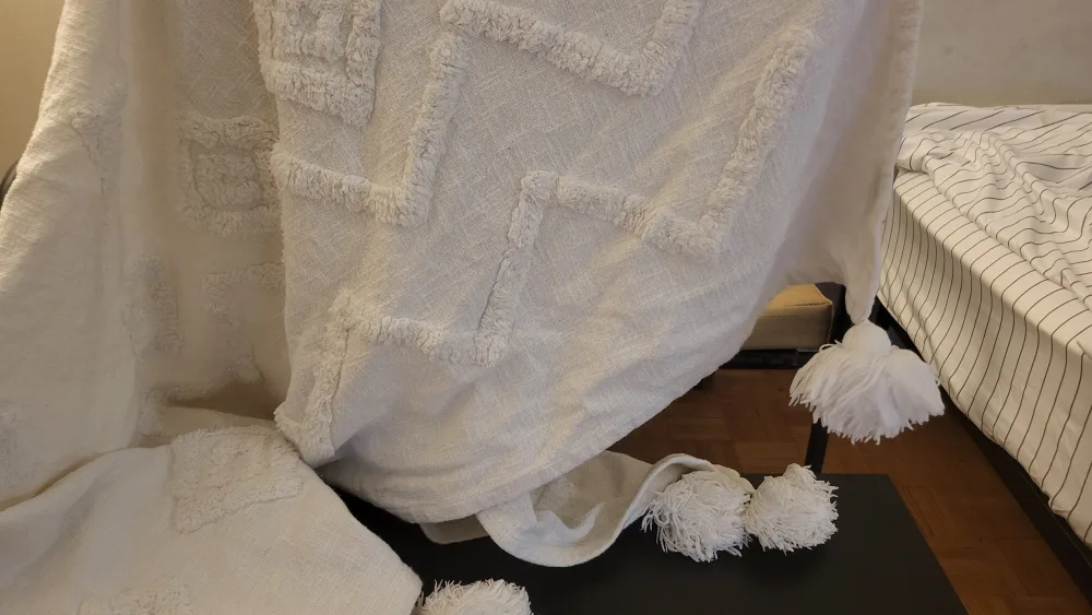 White Throw Blanket with Tassels image indicator(3)