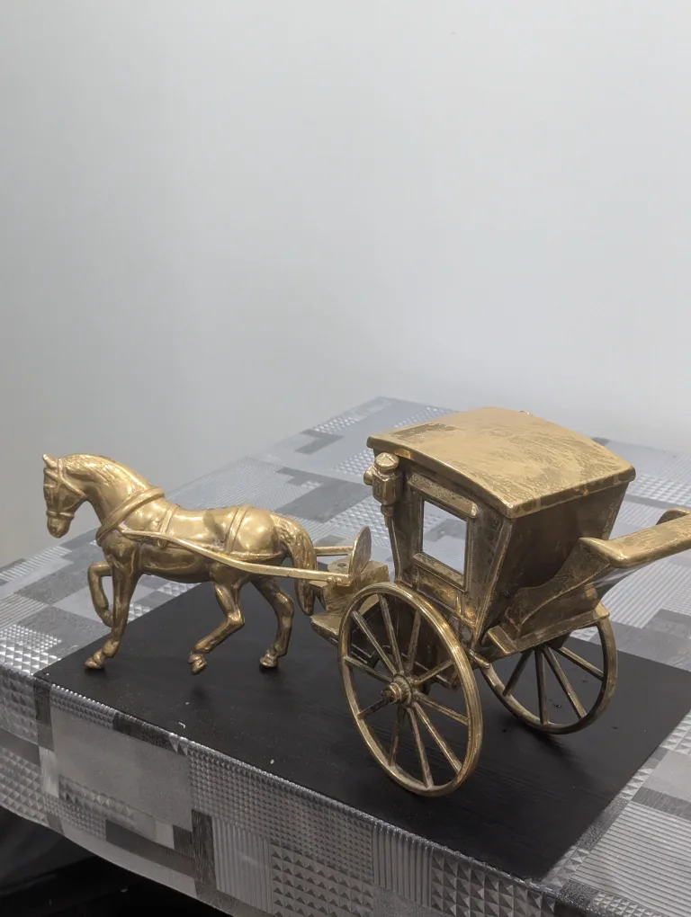 Vintage Large Solid Brass Horse and Carriage Figurine image indicator(3)