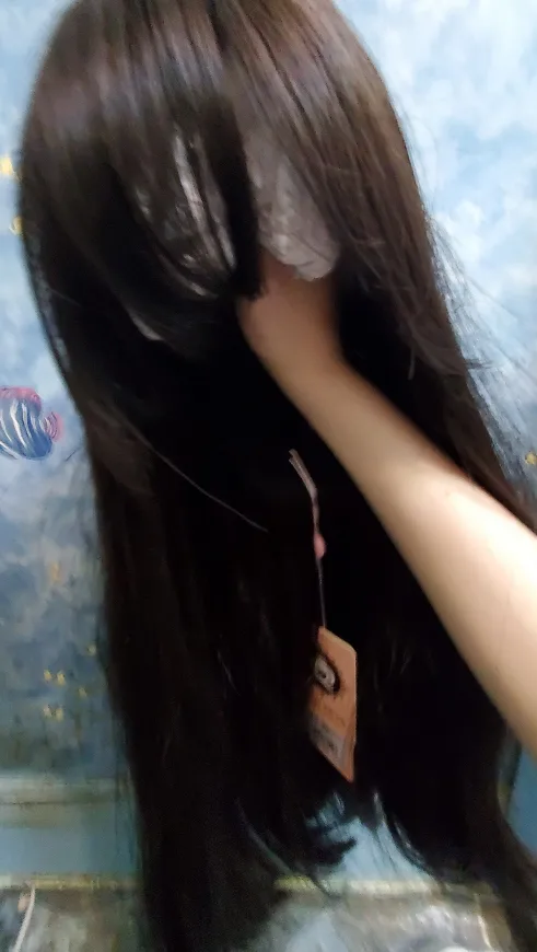 Black-brown synthetic wig with fringe image indicator(7)