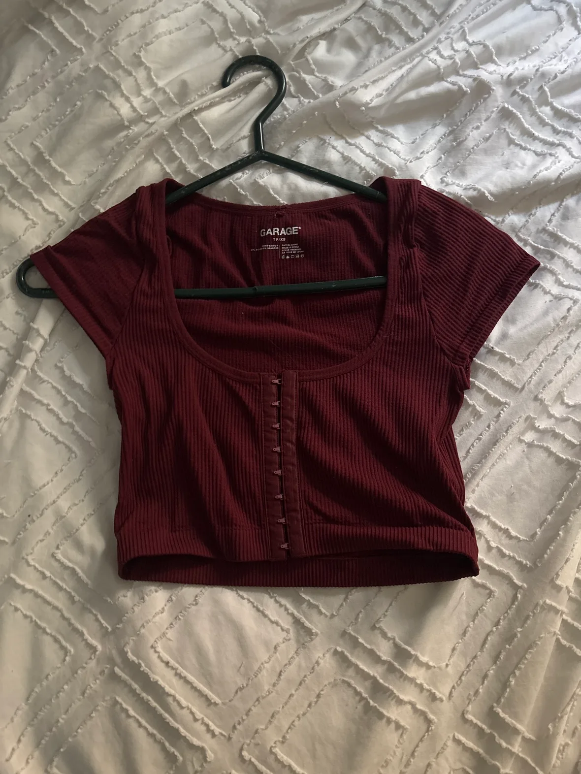 Garage Burgundy Ribbed Corset Top thumbnail