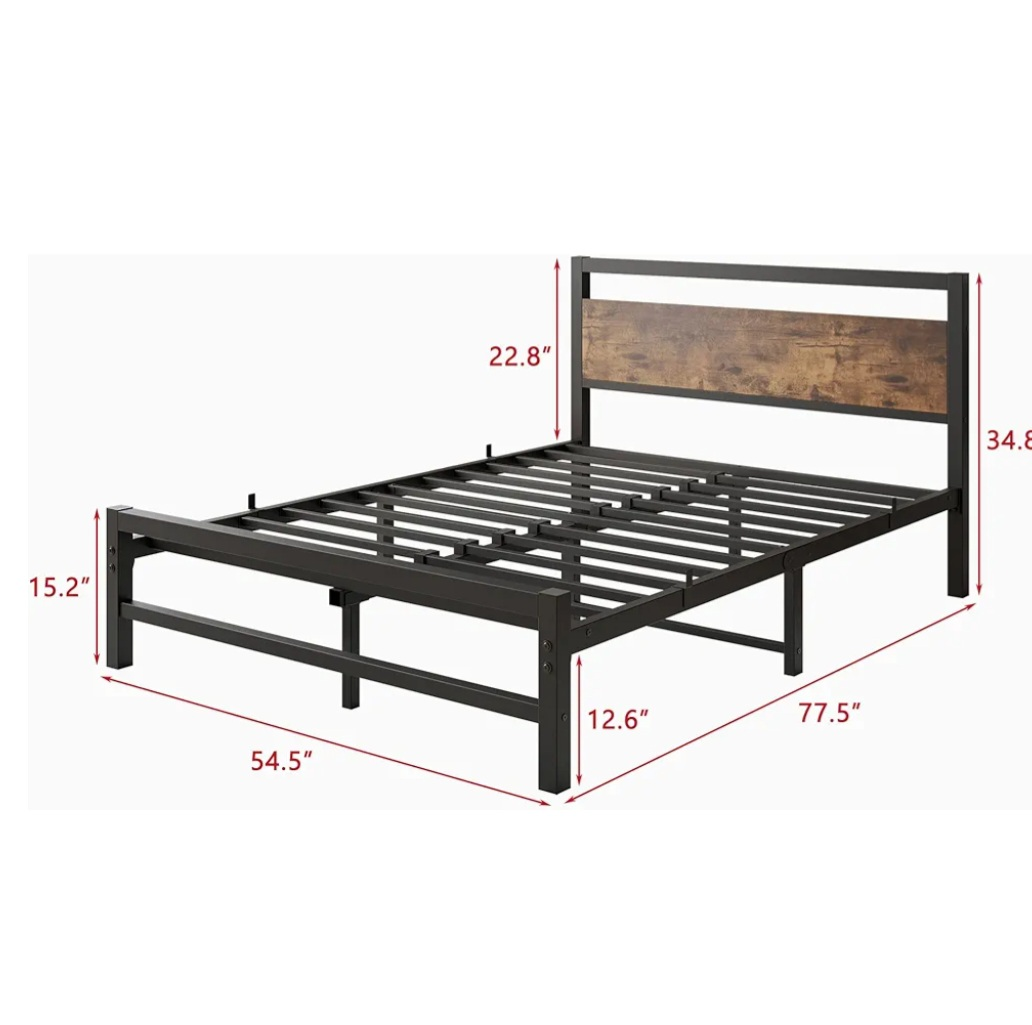 Metal Bed Frame with Wooden Headboard - photo 2