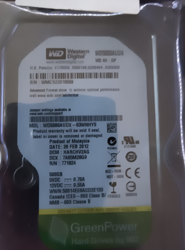 Western Digital 500GB Hard Drive